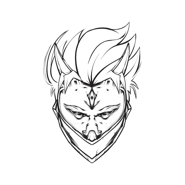 Vetor ilustração do esboço oni com máscara ninja