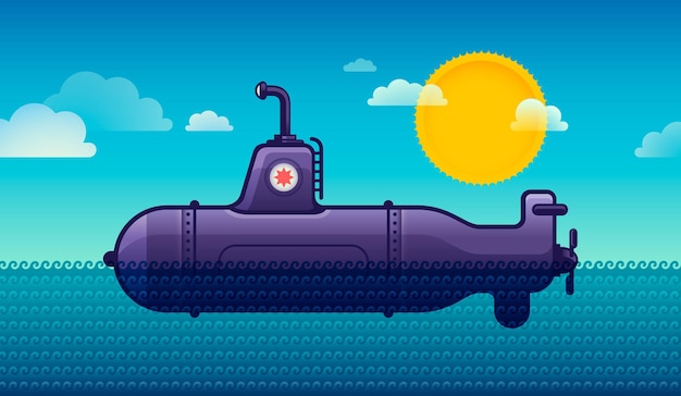 Vetor ilustração do estilo dos desenhos animados do submarino.