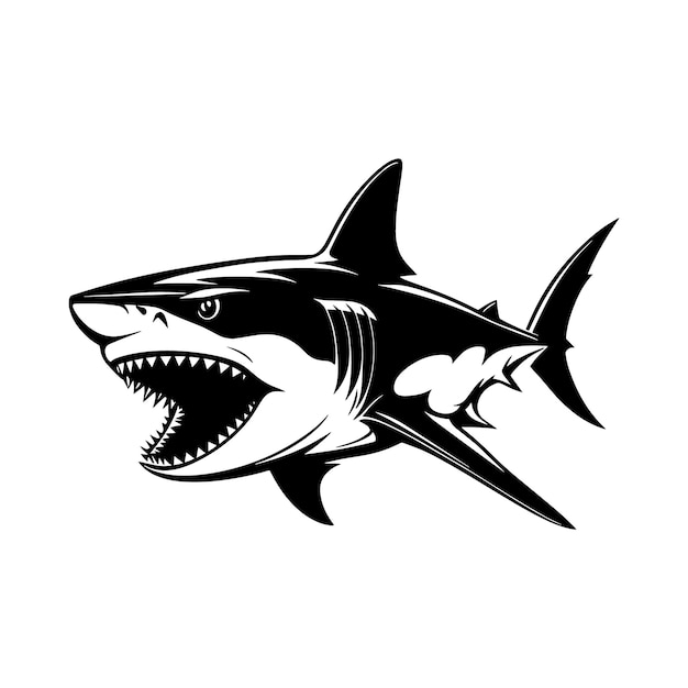 Ilustração do feroz tubarão preto e branco