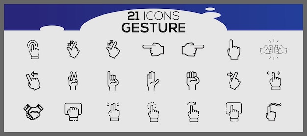 Ilustração do gesto das mãos definido no ícone de linha fina colecção de gestos das mãos gesto de tela sensível ao toque