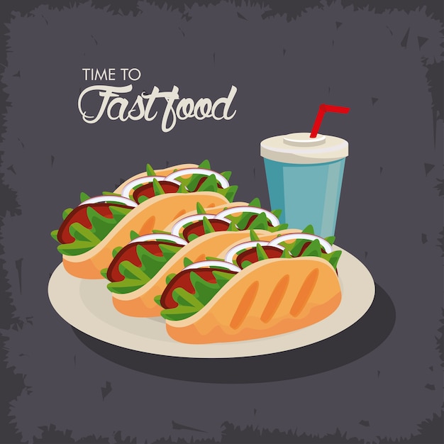 Ilustração do ícone de burritos mexicanos com refrigerante delicioso fast food