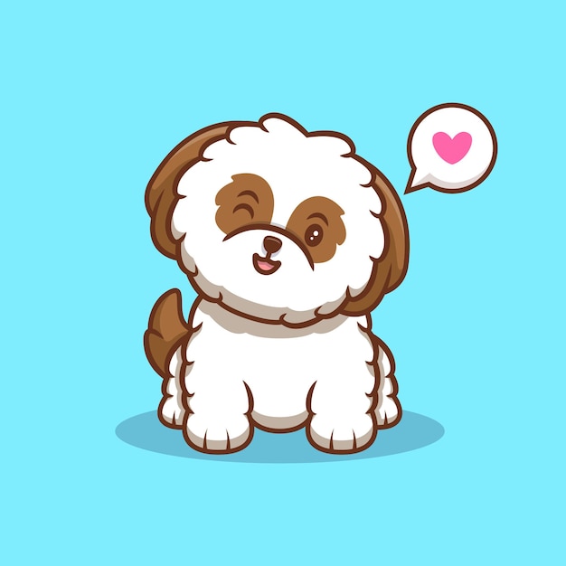 Ilustração do ícone de desenho animado bonito de cachorro shih-tzu