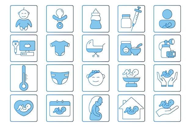 Vetor ilustração do ícone do conjunto de cuidados com bebês estilo de ícone de linha plana design vetorial simples editável