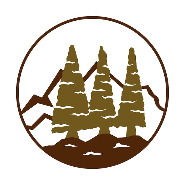 Ilustração do ícone do logotipo da montanha e do pinho cedro identidade da marca