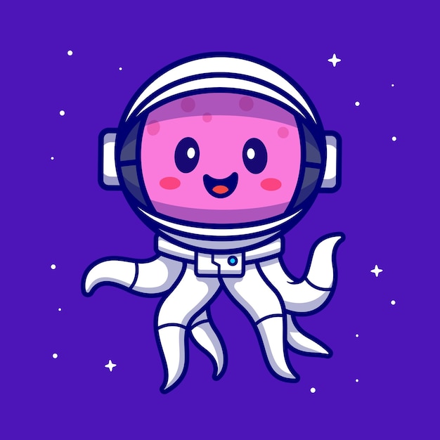 Ilustração do ícone do vetor dos desenhos animados do astronauta polvo bonito. conceito de ícone de tecnologia animal isolado vetor premium. estilo flat cartoon