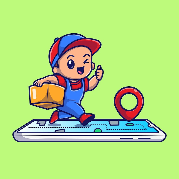 Vetor ilustração do ícone do vetor dos desenhos animados do pacote on-line de entrega de correio bonito. conceito de ícone de negócios de pessoas isolado vetor premium. estilo flat cartoon