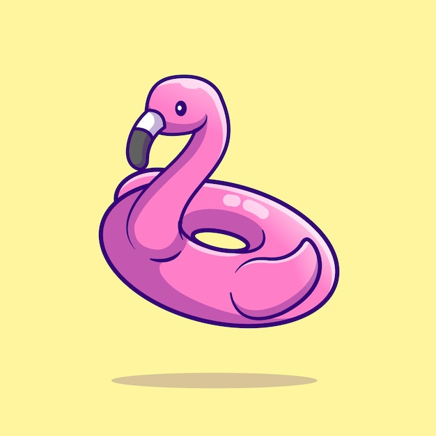 Vetor ilustração do ícone do vetor dos desenhos animados do pneu de natação do flamingo bonito. conceito de ícone de férias animal isolado vetor premium. estilo flat cartoon
