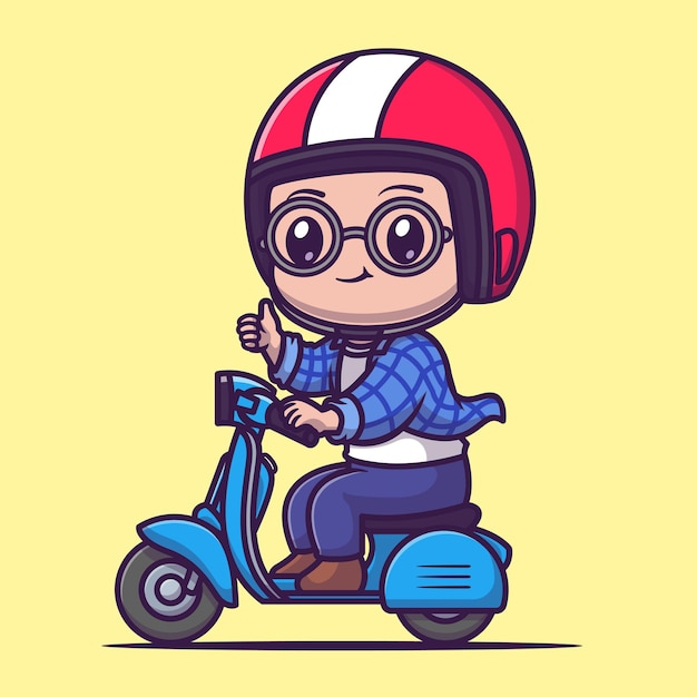 Ilustração do ícone do vetor dos desenhos animados do scooter de equitação bonito. conceito de ícone de transporte de pessoas isolado vetor premium. estilo flat cartoon