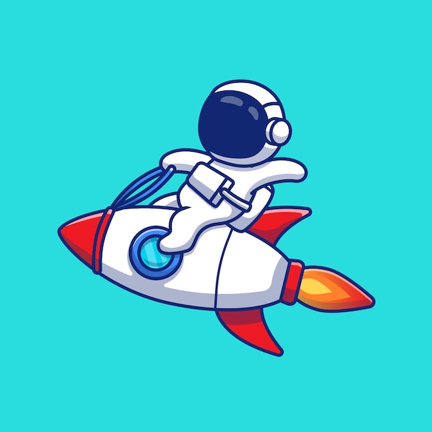 Ilustração do ícone dos desenhos animados de foguete de passeio de astronauta. Conceito de ícone de tecnologia espacial isolado Premium. Estilo Flat Cartoon