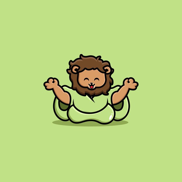 Ilustração do ícone dos desenhos animados de ioga de leão fofo