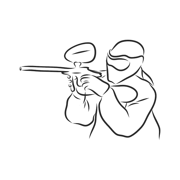 Ilustração do jogador de paintball. Fundo de esporte radical. desenho vetorial