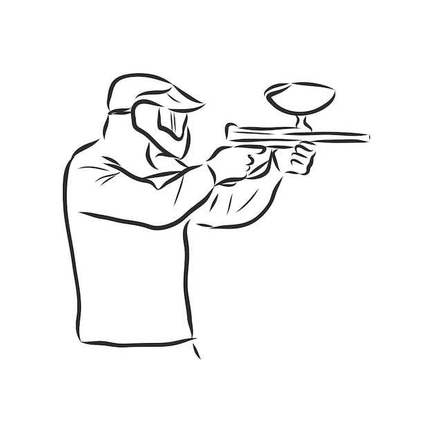 Ilustração do jogador de paintball. Fundo de esporte radical. desenho vetorial