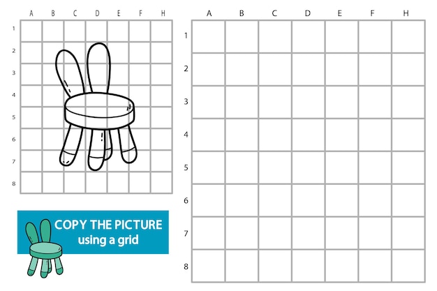 ilustração do jogo de quebra-cabeça educacional de imagem de cópia de grade com cadeira alta de doodle