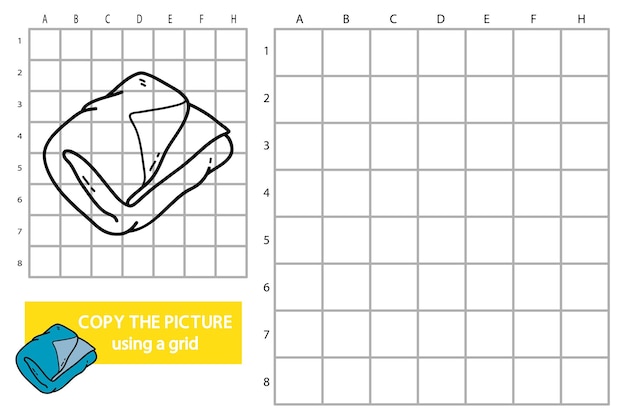 Ilustração do jogo de quebra-cabeça educacional de imagem de cópia de grade com cobertor de doodle