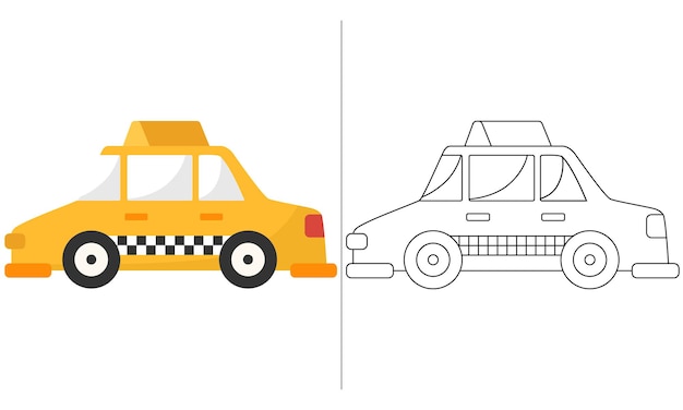 Ilustração do livro para colorir infantil amarelo classic taxi car