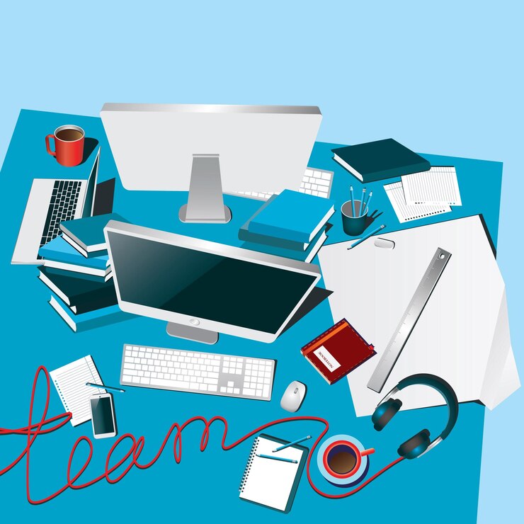 Vetor ilustração do local de trabalho em equipa