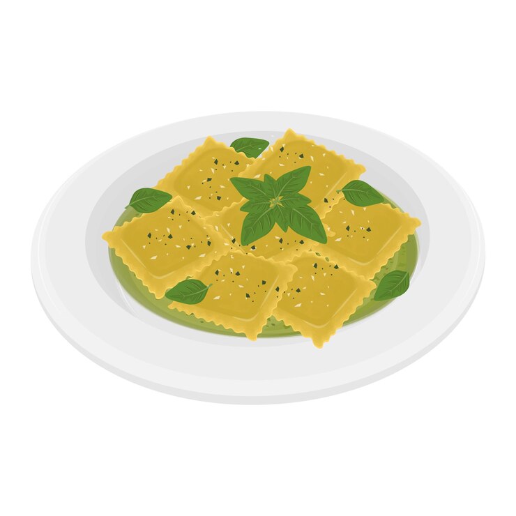 Vetor ilustração do logotipo clipart ravioli com molho de pesto