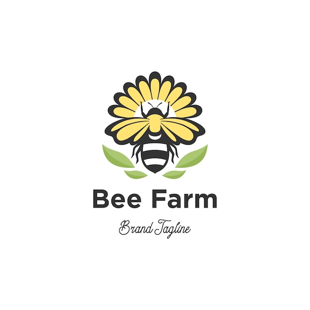 Vetor ilustração do logotipo da abelha bee farm com modelo de design de flor