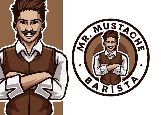 Vetor ilustração do logotipo da mascote do café barista