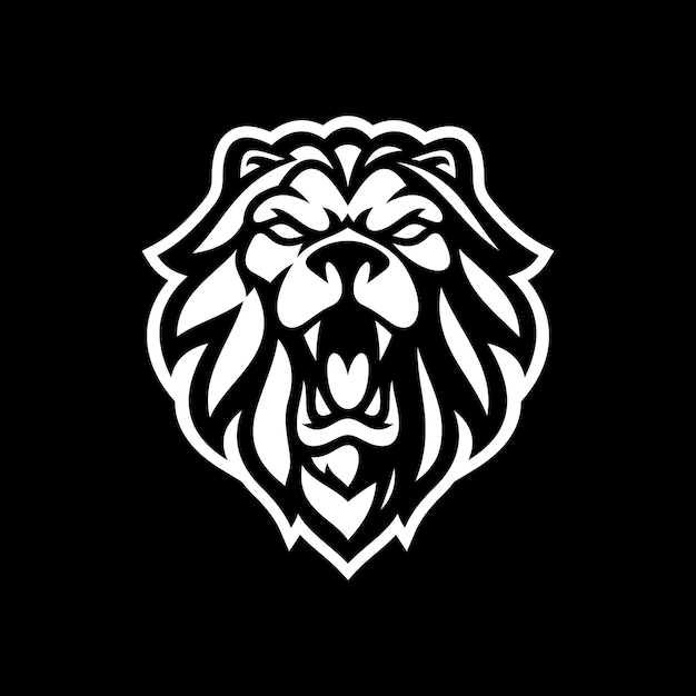 Ilustração do logotipo da mascote do leão bravo em fundo escuro
