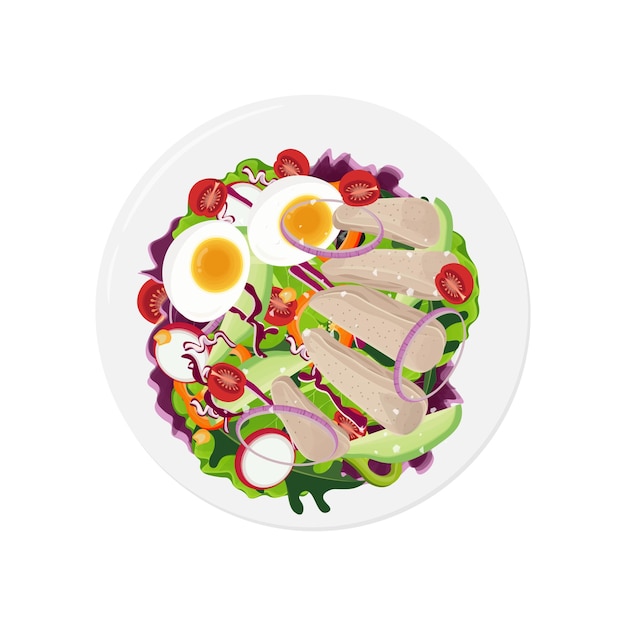 Ilustração do logotipo da salada de frango com comida saudável