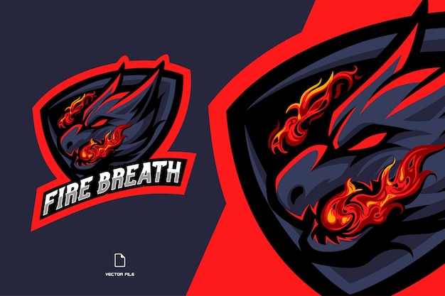 Ilustração do logotipo do dragão com bafo de fogo mascote esport para equipe de jogo