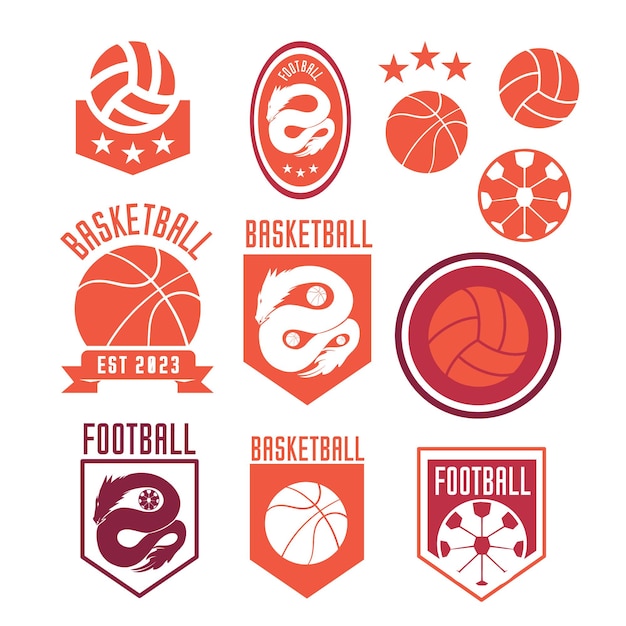 Vetor ilustração do logotipo do emblema de futebol, basquete e voleibol