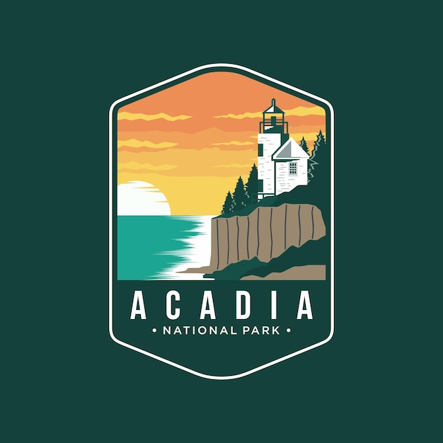 Vetor ilustração do logotipo do emblema do parque nacional de acadia em fundo escuro