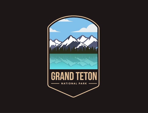 Ilustração do logotipo do emblema do parque nacional de grand teton em fundo escuro