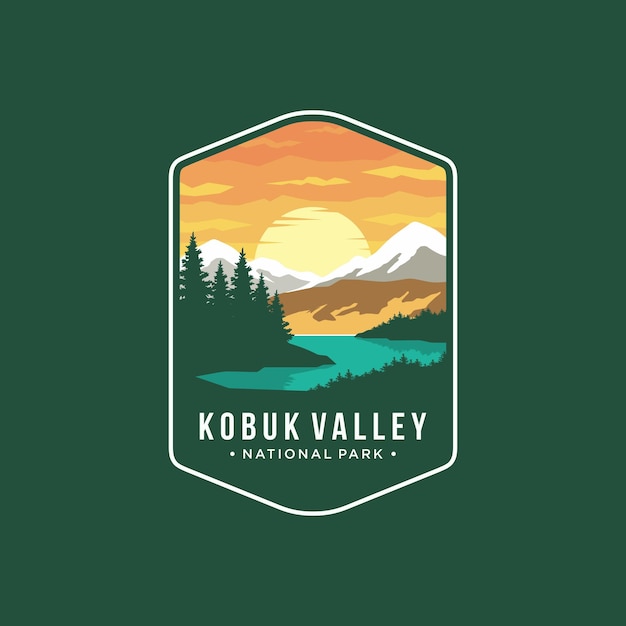 Ilustração do logotipo do emblema do parque nacional kobuk valley em fundo escuro