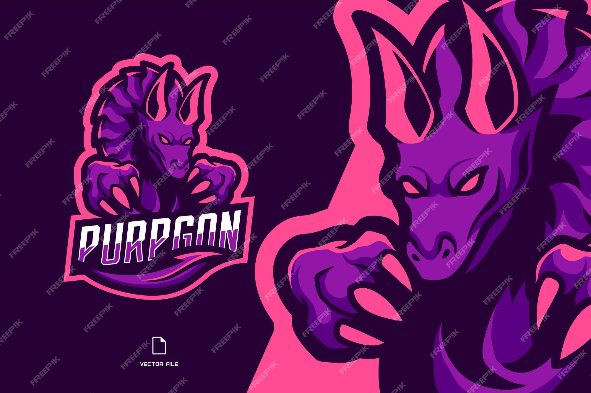 Ilustração do logotipo do jogo de esporte do mascote do dragão roxo para a  equipe de jogos esportivos