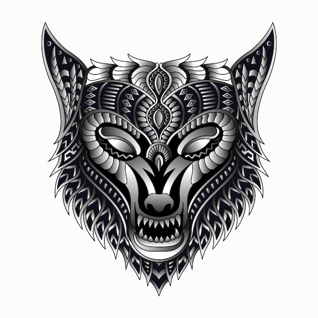 Ilustração do logotipo do lobo criativo desenhada à mão