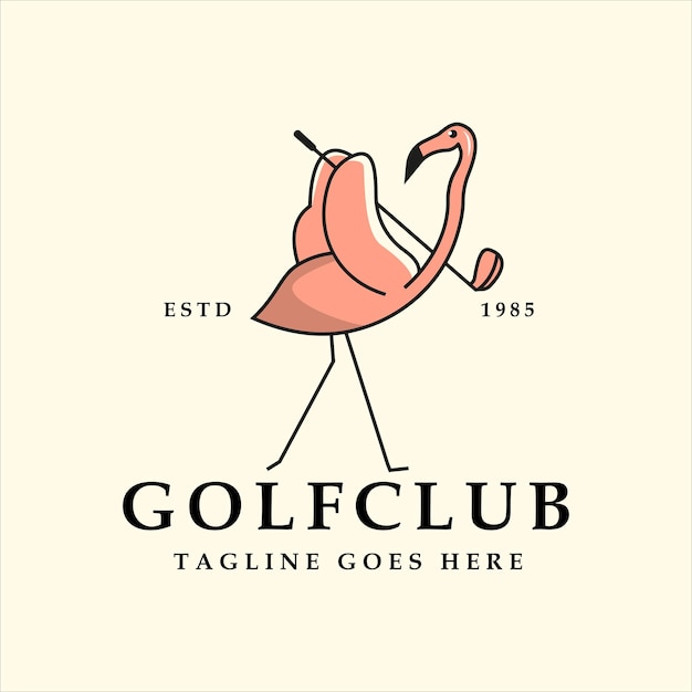 Ilustração do logotipo do pássaro flamingo com design de modelo de logotipo de bola de golfe profissional de clube de golfe