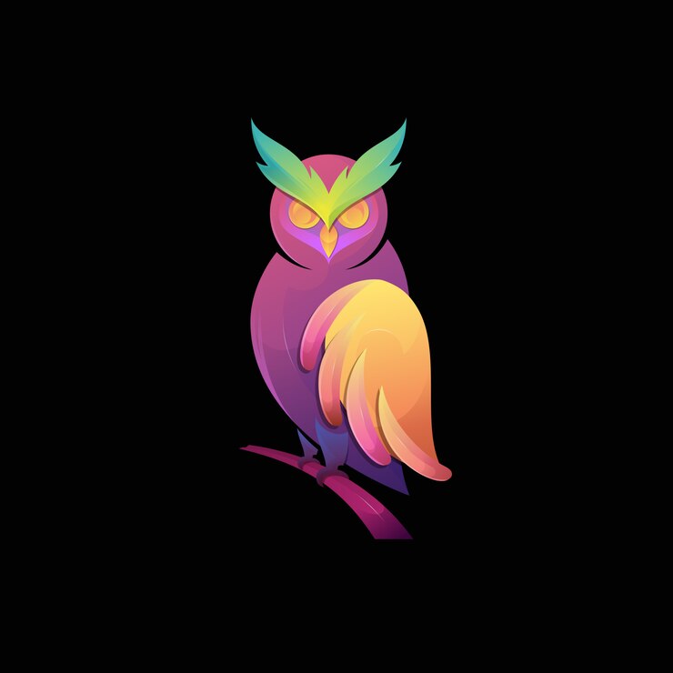 Ilustração do logotipo do pássaro moderno colorido com gradiente de coruja