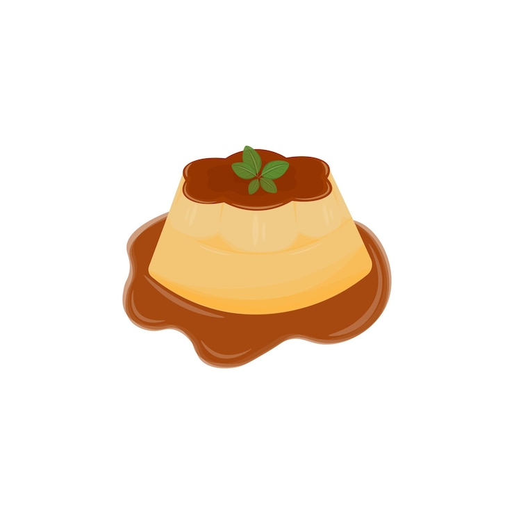 Vetor ilustração do logotipo do pudim japonês purin com molho de caramelo derretido