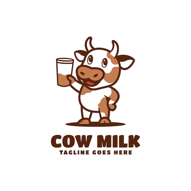 Ilustração do logotipo do vetor Estilo de desenho animado da mascote do leite de vaca