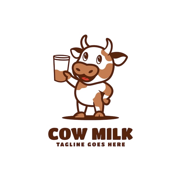 Ilustração do logotipo do vetor estilo de desenho animado da mascote do leite de vaca