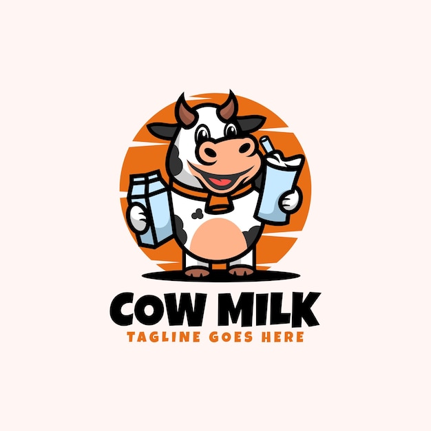 Ilustração do logotipo do vetor estilo de desenho animado da mascote do leite de vaca