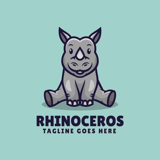 Ilustração do logotipo do vetor estilo de desenho animado da mascote do rinoceronte