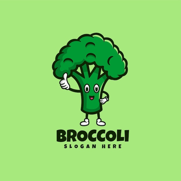 Ilustração do logotipo do vetor estilo de desenho animado do mascote de brócolis