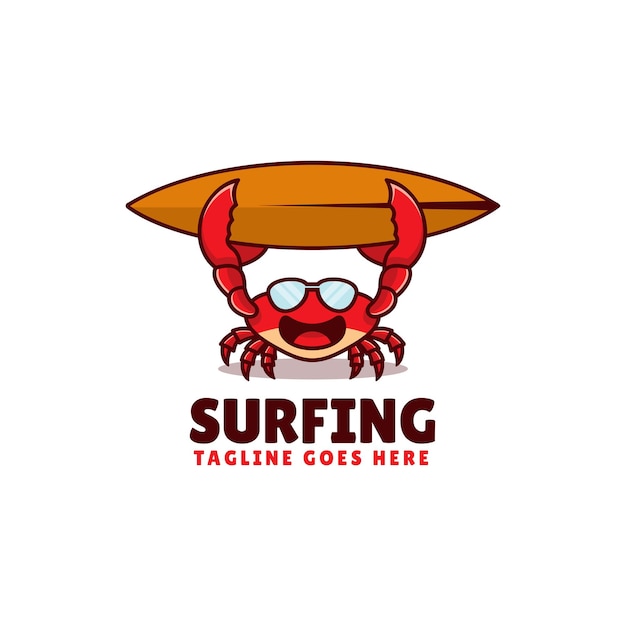 Ilustração do logotipo do vetor estilo de desenho animado do mascote do surf