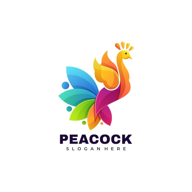 Ilustração do logotipo estilo colorido do gradiente do pavão.