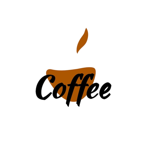 Ilustração do logotipo uma xícara de café com texto preto e marrom