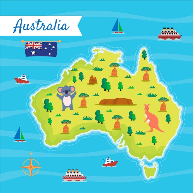 Ilustração do mapa da Austrália desenhada à mão
