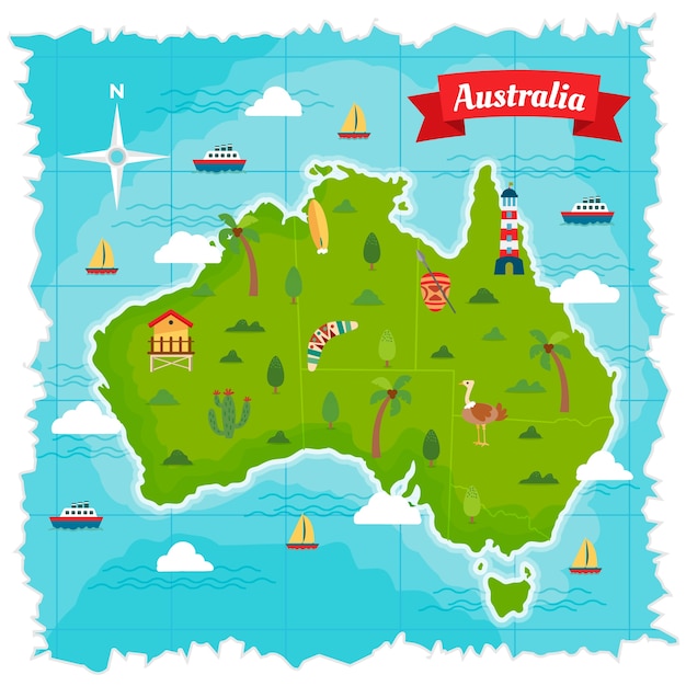 Ilustração do mapa da Austrália desenhada à mão