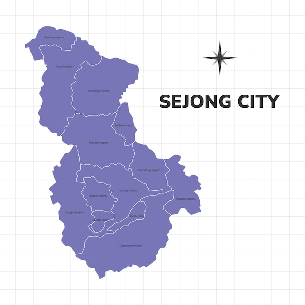 Vetor ilustração do mapa da cidade de sejong mapa das cidades da coreia do sul