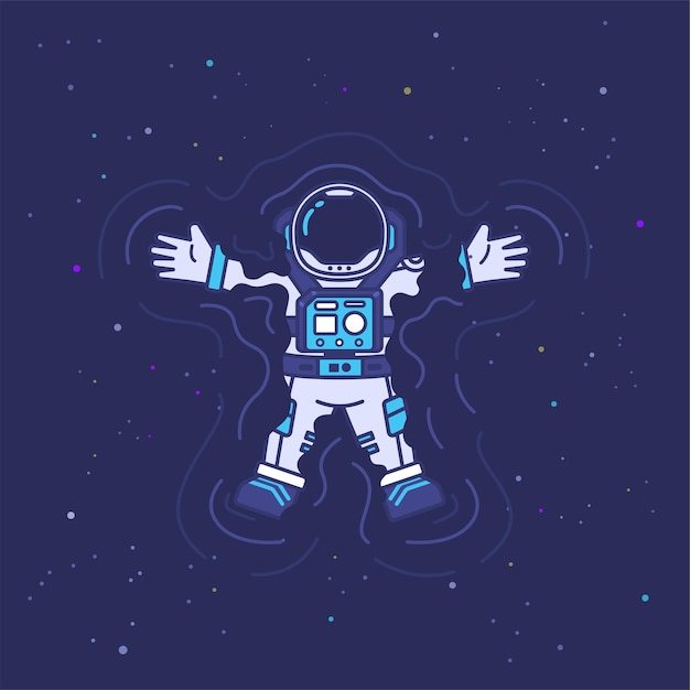 Ilustração do mascote astronauta fofo nadando e flutuando no espaço