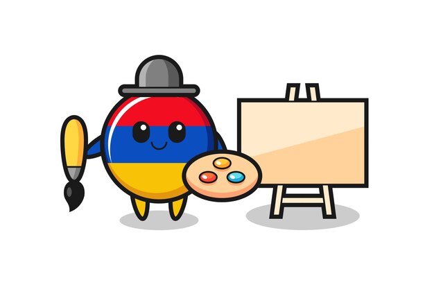 Vetor ilustração do mascote da bandeira da armênia como pintor