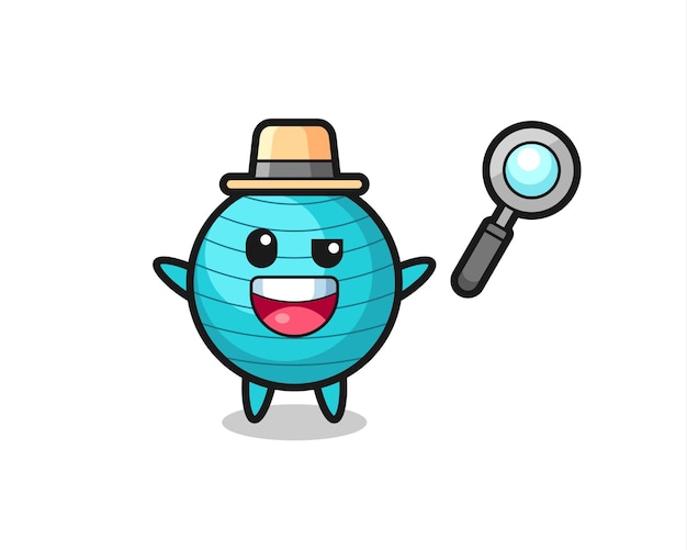 Vetor ilustração do mascote da bola de exercício como um detetive que consegue resolver um caso