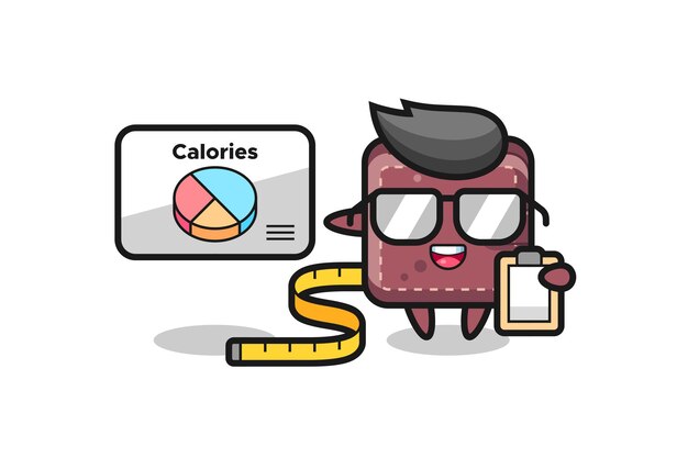 Ilustração do mascote da carteira de couro como nutricionista